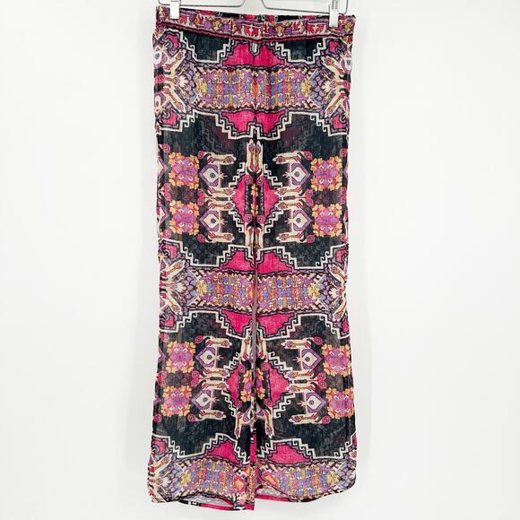 Becca Womens Resortwear Boho‎ Hippie Aztec Sheer Wide Leg Pants Swim Cover Up L - Picture 1 of 6